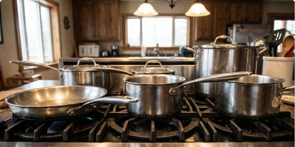 Stainless Steel Pans on the oven